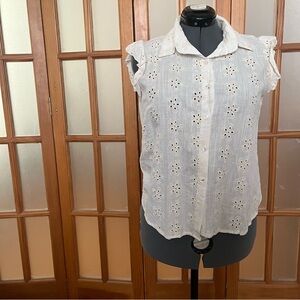 NWOT Mulaya Linen/Cotton Cream Eyelet Sleeveless Blouse